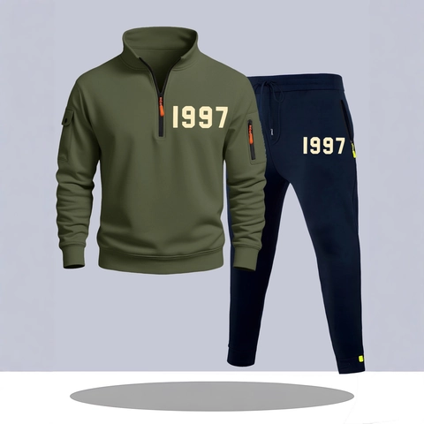 Ανδρικό Casual Sport Σετ Vintage 1997 Αριθμητικό Τύπωμα Μισό Φερμουάρ Όρθιος Γιακάς Φούτερ Και Παντελόνι Φόρμας Σετ Αθλητικά Ενδύματα
