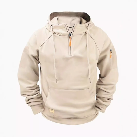 Sudadera con Capucha Táctica para Hombre de Poliéster Transpirable para Aire Libre Con Media Cremallera Multibolsillos Cordón Ajustable Top Deportivo