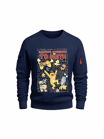 Felpa da Uomo Girocollo a Maniche Lunghe Pullover Con Tasche Sulle Maniche Stampa Graffiti Foderata in Pile Streetwear