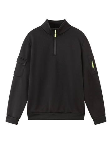 Sudadera de Hombre con Cuello Alto y Media Cremallera Ajuste Ceñido Pullover de Manga Larga con Múltiples Bolsillos Top Deportivo Casual
