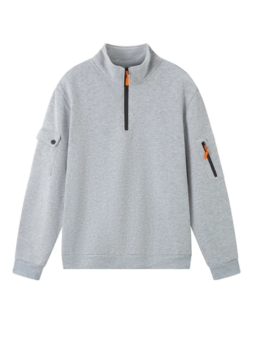 Sudadera de Hombre con Cuello Alto y Media Cremallera Ajuste Ceñido Pullover de Manga Larga con Múltiples Bolsillos Top Deportivo Casual