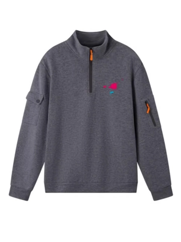Felpa da Uomo con Mezza Cerniera e Collo Alto in Poliestere Multitasche Pullover Utility con Stampa a Schizzi di Inchiostro Top Streetwear Casual