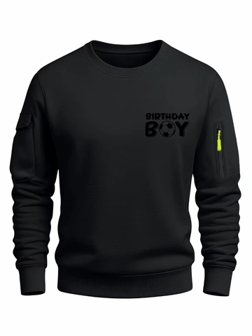 Birthday Boy Football Print Sweatshirt Sleeve Pockets Men Casual Crew Neck Long Sleeve Pullover Autumn Winter Sporty Top
