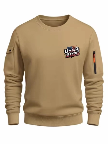 Mens Crewneck Sweatshirt Usa 2026 Soccer Print Long Sleeve Utility Pocket Pullover Casual Sport Top Athletic Outerwear
