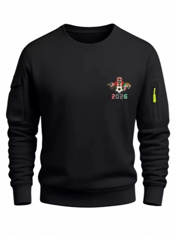 Men's Casual Crewneck Sweatshirt Polyester Functional Pocket 2026 Soccer Theme Printing Long Sleeve Sport Pullover Top