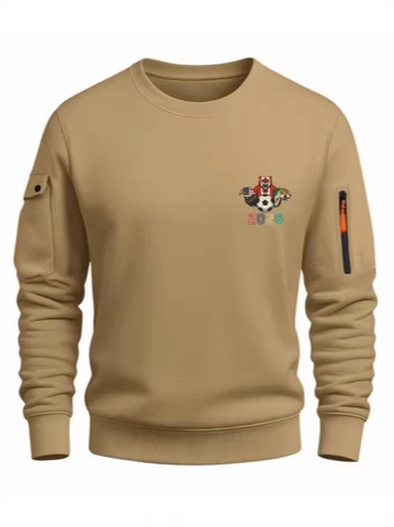 Men's Casual Crewneck Sweatshirt Polyester Functional Pocket 2026 Soccer Theme Printing Long Sleeve Sport Pullover Top