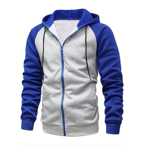 Felpa con Cappuccio da Uomo Manica Raglan Giacca con Cerniera Blocco di Colore Misto Cotone Pile Abbigliamento Sportivo Inverno