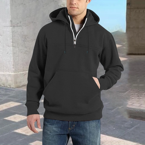 Mens Casual 1/4 Zip Hoodie Long Sleeve Solid Color Kangaroo Pocket Heavyweight Hooded Sweatshirt Pullover Outerwear Top