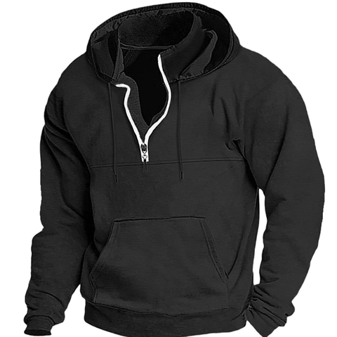 Herren Kapuzenpullover Mit Halbreißverschluss Polyester Fleece Einfarbig Lockerer Sweatshirt Langarm Tasche Winter Top