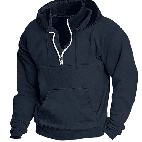 Herren Kapuzenpullover Mit Halbreißverschluss Polyester Fleece Einfarbig Lockerer Sweatshirt Langarm Tasche Winter Top