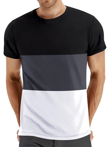 Herren T-Shirt Color Block Patchwork Design Atmungsaktives Polyester Kurzarm Rundhals Sommer Casual Fashion Tee Tops Passform
