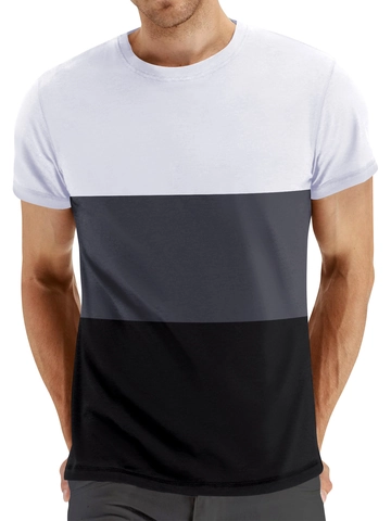 Herren T-Shirt Color Block Patchwork Design Atmungsaktives Polyester Kurzarm Rundhals Sommer Casual Fashion Tee Tops Passform