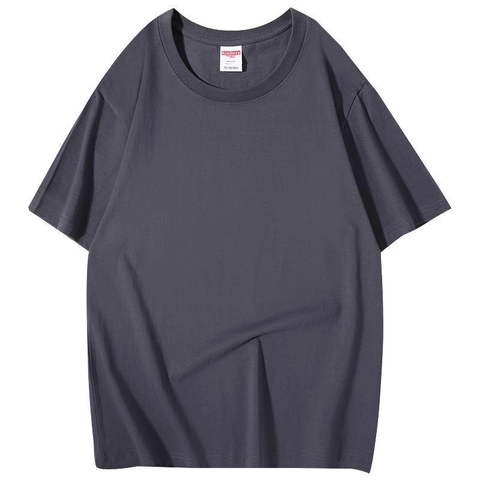 T-Shirt En Coton Peigné Épais Pour Hommes Couleur Unie Haut Décontracté À Manches Courtes Coupe Large Épaules Tombantes Tee Unisex