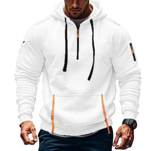 Felpa con Cappuccio Tattica da Uomo con Multitasche Sportivo Casual in Misto Cotone Manica Lunga con Mezza Cerniera