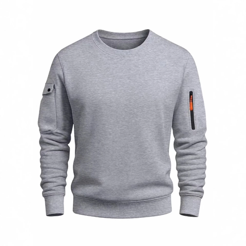 Sudadera de Hombre Color Sólido Cuello Redondo Estilo Workwear Camiseta de Manga Larga Con Bolsillos Cargo en la Manga Pullover