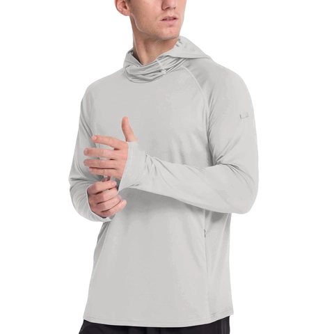 Men Hooded Sun Protection Shirt Integrated Face Mask Breathable Mesh Thumbholes Outdoor Quick Dry Long Sleeve Tactical Sport Top