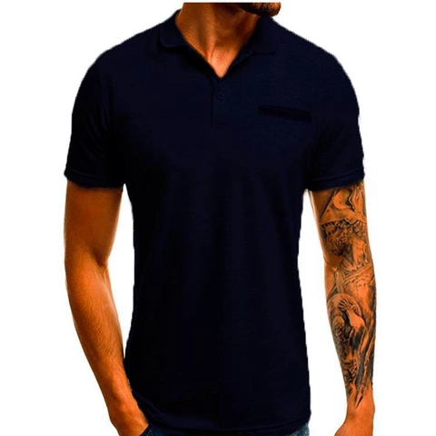 Polo à Manches Courtes Classique pour Hommes Coupe Ajustée Respirant en Mélange de Coton Avec Poche Poitrine Couleur Unie Vêtement Décontracté Business