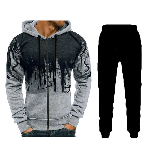 Herren Casual Trainingsanzug Tintenspritzer Verlauf Druck Kapuzen Reißverschluss Sweatshirt Und Jogginghose Sportliches Streetwear Outfit