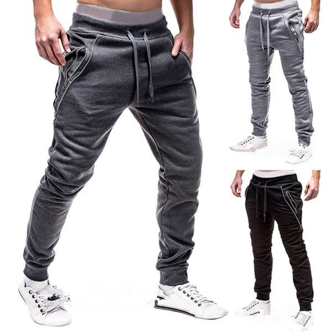 Men's Slim Fit Joggers Athletic Sweatpants Zipper Pockets Drawstring Waist Ribbed Cuffs Casual Training Cotton Blend Pants