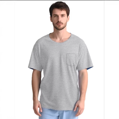 T-Shirt Décontracté à Manches Courtes pour Hommes Avec Fermeture Velcro à l'Épaule Vêtement Adapté Mélange de Coton
