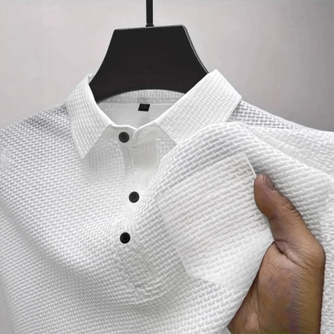 Men Mesh Ice Silk Polo Shirt Short Sleeve Breathable Solid Color Top With Pocket Business Casual Men T-Shirt
