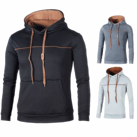 Sweat à Capuche Décontracté pour Homme Pullover Passepoil de Couleur Contrastée Avec Poche Kangourou Haut Automne Hiver