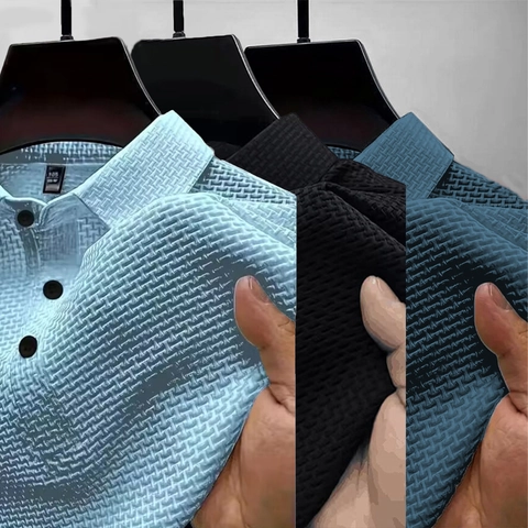 Men's Casual Waffle Knit Polo Shirt Short Sleeve Textured Lapel Button Up Solid Color Breathable Summer Top