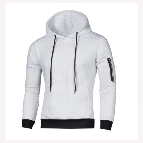 Felpa con Cappuccio Casual da Uomo Trapuntata Texture a Nido d'Ape Slim Fit Pullover Manica Lunga con Tasca Zip Manica
