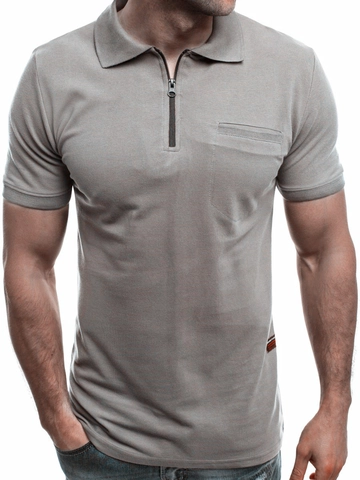Men's Slim Fit Polo Shirt With Zipper Collar Short Sleeve Pique Cotton Blend Top With Chest Pocket Casual Business Shirt