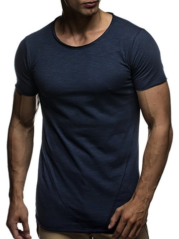 Ανδρικό Slim Fit Κοντομάνικο T-Shirt Με Ακατέργαστα Άκρα Χαμηλή Στρογγυλή Λαιμόκοψη Slub Υφή Μείγμα Βαμβακιού Casual Muscle Tee Top