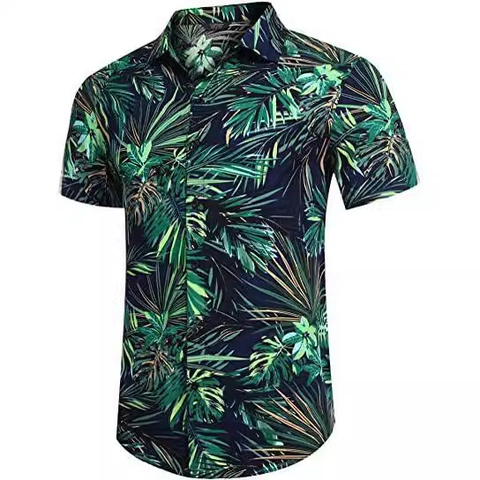 Chemise Hawaïenne à Manches Courtes pour Hommes Imprimé Floral Tropical Décontracté Boutonné Plage Vacances Coupe Large Polyester