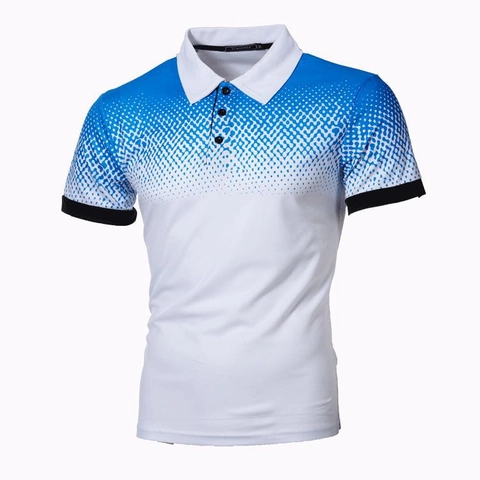 Polo de Manga Corta para Hombre Estampado Geométrico Degradado Transpirable Informal Deportivo Top Ribete en Contraste Ropa de Verano