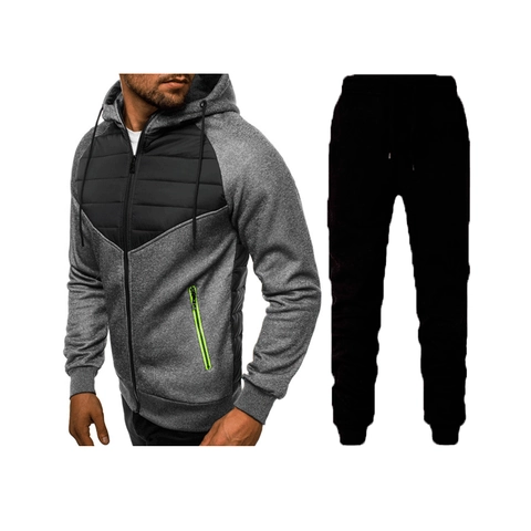 Survêtement de Sport en Polyester pour Hommes Veste à Capuche Et Pantalon de Jogging Matelassé Casual pour Fitness