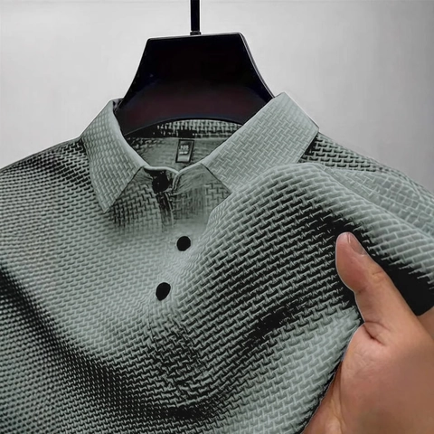 Polo da Uomo a Nido d'Ape in Misto Cotone con Trama 3D a Manica Lunga Top Business Casual Comodo Traspirante Quotidiano