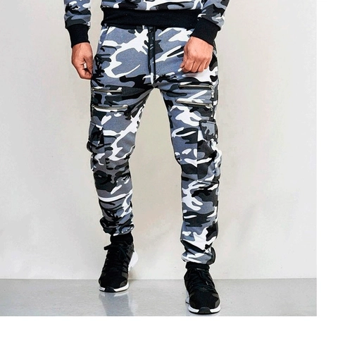 Pantalón Jogger Cargo de Camuflaje Ajustado para Hombre Con Cordón Multibolsillos Decoración de Cremallera Pantalón Deportivo