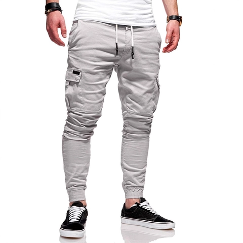 Pantalones Jogger Cargo para Hombre Color Sólido Cordón Cintura Elástica Multibolsillos Pantalones de Chándal Slim Fit Casual Puños Acanalados