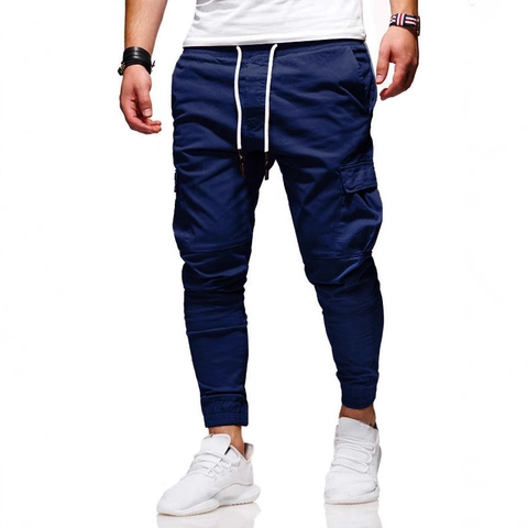 Pantalones Jogger Cargo para Hombre Color Sólido Cordón Cintura Elástica Multibolsillos Pantalones de Chándal Slim Fit Casual Puños Acanalados