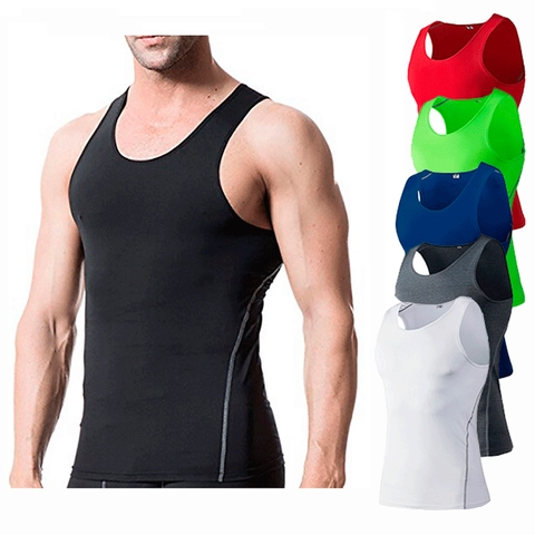 Men Quick Dry Compression Vest Fitness Sports Training Sleeveless Tank Top Polyester Slim Fit Gym Running Basketball Workout Shirt