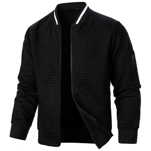 Chaqueta Bomber Acolchada para Hombre Ajuste Entallado Cuello Alto Sudadera con Cremallera Top Casual Texturizada Color Sólido