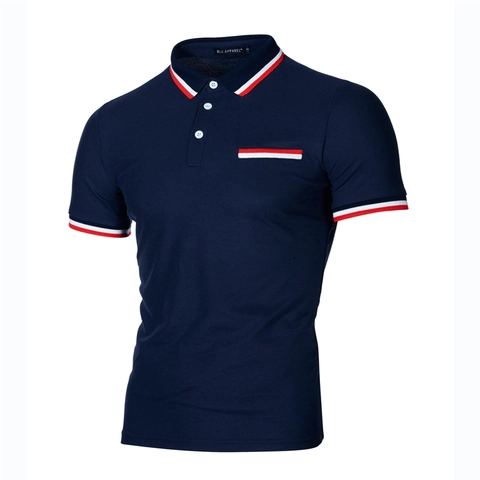Polo da Uomo Casual a Maniche Corte Patchwork con Colletto a Strisce a Contrasto Slim Fit Traspirante Top in Poliestere Moda Quotidiana