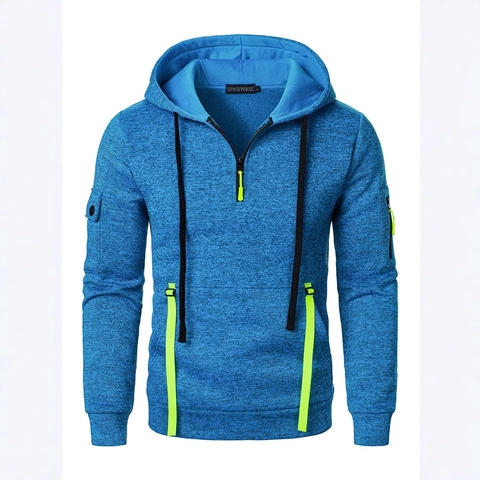 Men Half Zip Hooded Sweatshirt Multi Pocket Casual Heather Pullover Sportswear Outdoor Long Sleeve Hoodie Top
