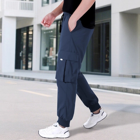 Ανδρικό Παντελόνι Cargo Jogger Μείγμα Βαμβακιού Πολλές Τσέπες Κορδόνι Ελαστική Μέση Casual Slim Fit Streetwear