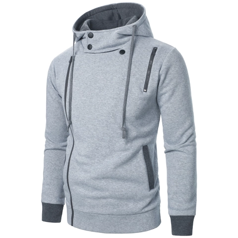 Felpa con Cappuccio da Uomo con Cerniera Laterale Colore a Contrasto Collo con Bottoni Manica Lunga Casual Sportivo Giacca
