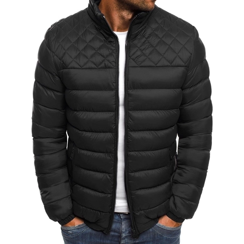 Men's Stand Collar Quilted Jacket Lightweight Warm Puffer Coat Slim Fit Full Zip Outdoor Casual Outerwear For Fall Winter