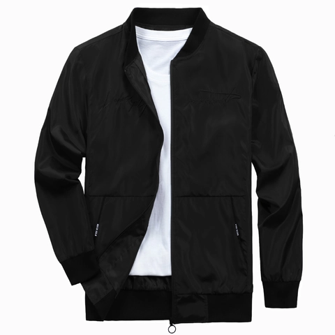 Men's Casual Bomber Jacket Windproof Polyester Baseball Collar Outerwear Coat With Embroidery Ribbed Cuffs Streetwear
