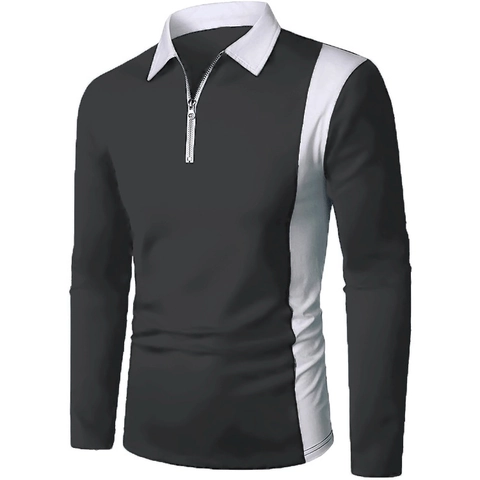 Herren Casual Langarm Polo Shirt Viertel Reißverschluss Kontrast Farbblock Patchwork Slim Fit Sportlich Business Mode Top