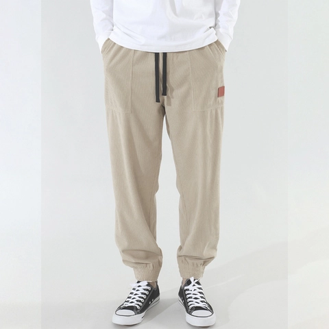 Men's Casual Corduroy Jogger Pants Loose Fit Retro Sweatpants With Drawstring Elastic Waist Cuffed Workwear Trousers For Men