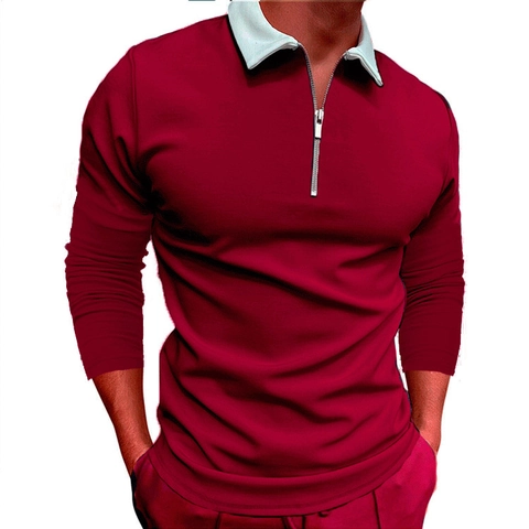 Herren Casual Langarm Polo Shirt Kontrastkragen Quarter Zip Slim Fit Pullover Mode Einfarbig Tops Für Herren