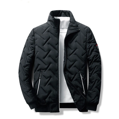 Men's Casual Stand Collar Quilted Padded Jacket Windproof Warm Winter Outwear Ribbed Cuffs Puffer Coat Jacket