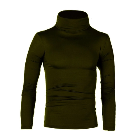 Heren Casual Rollastyle T-Shirt Lange Mouw Nauwsluitend Katoenmix Effen Kleur Basic Top Voor Herfst Winter